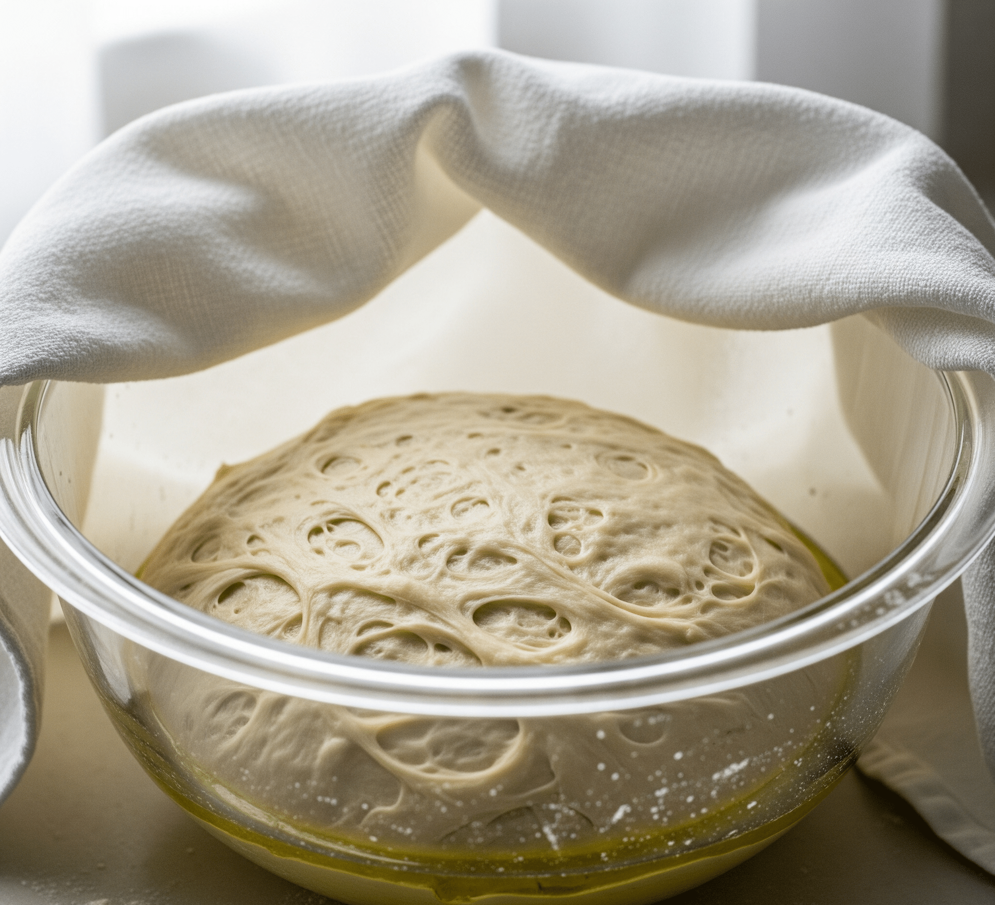 After kneading, transfer the dough to a well oiled bowl, cover it and allow it to rise until it doubles in bulk.