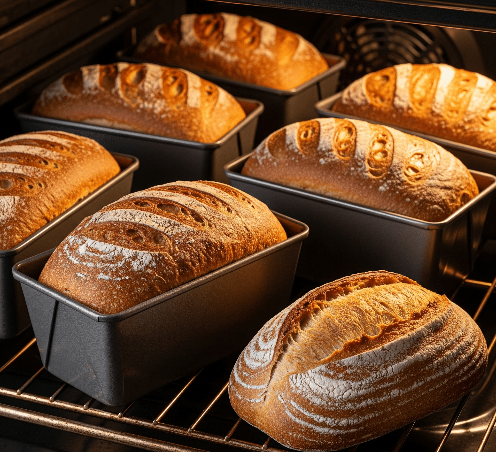 Bake in a 375 degree oven for 40 to 45 minutes or until each loaf sounds hollow when tapped with your knuckles. If you desire more color and crispness in the crust, remove the loaves from the pans and place them back into the oven until you have the color and crispness you want. Caution! This should only take about 3 to 5 minutes. Bread put back this way is just like a big piece of toast.