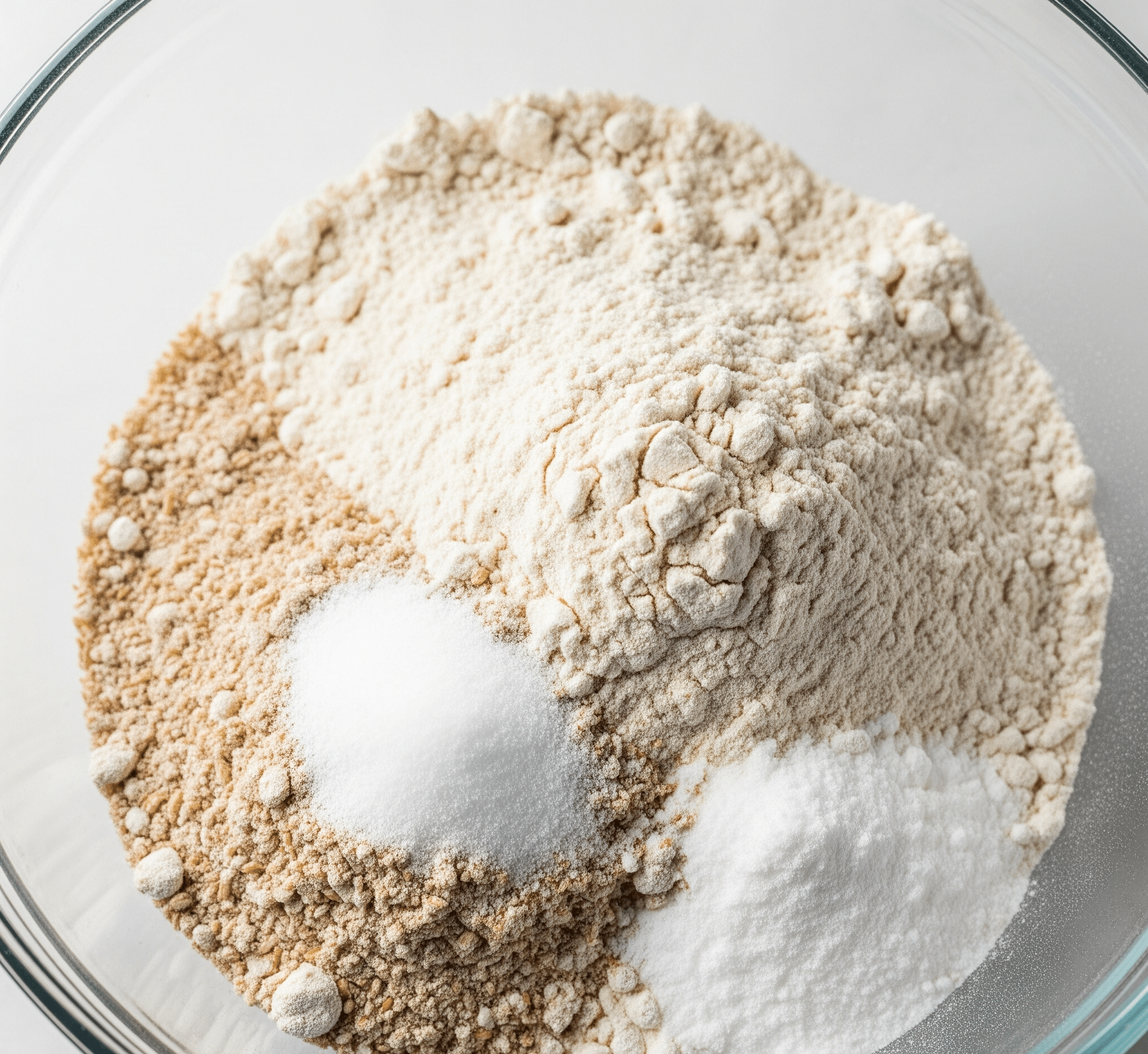 whole wheat flour, bread flour, salt, and non-fat dry milk combined in a bowl
