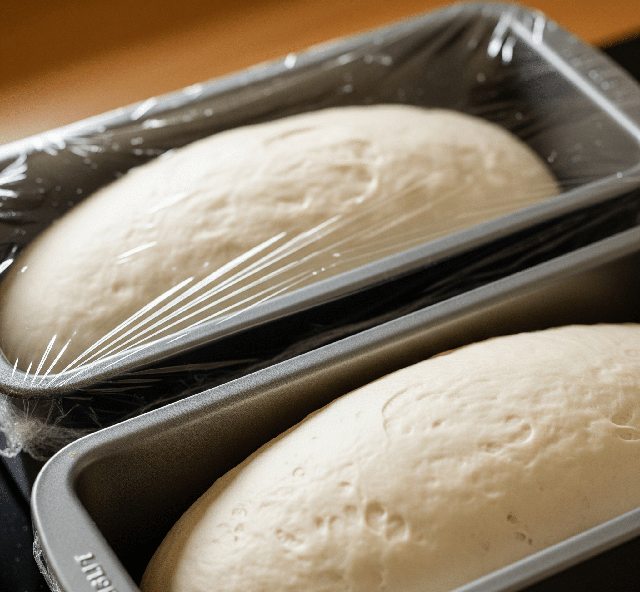 dough shaped into loaves, placed in pans, covered, and rising until doubled in bulk: