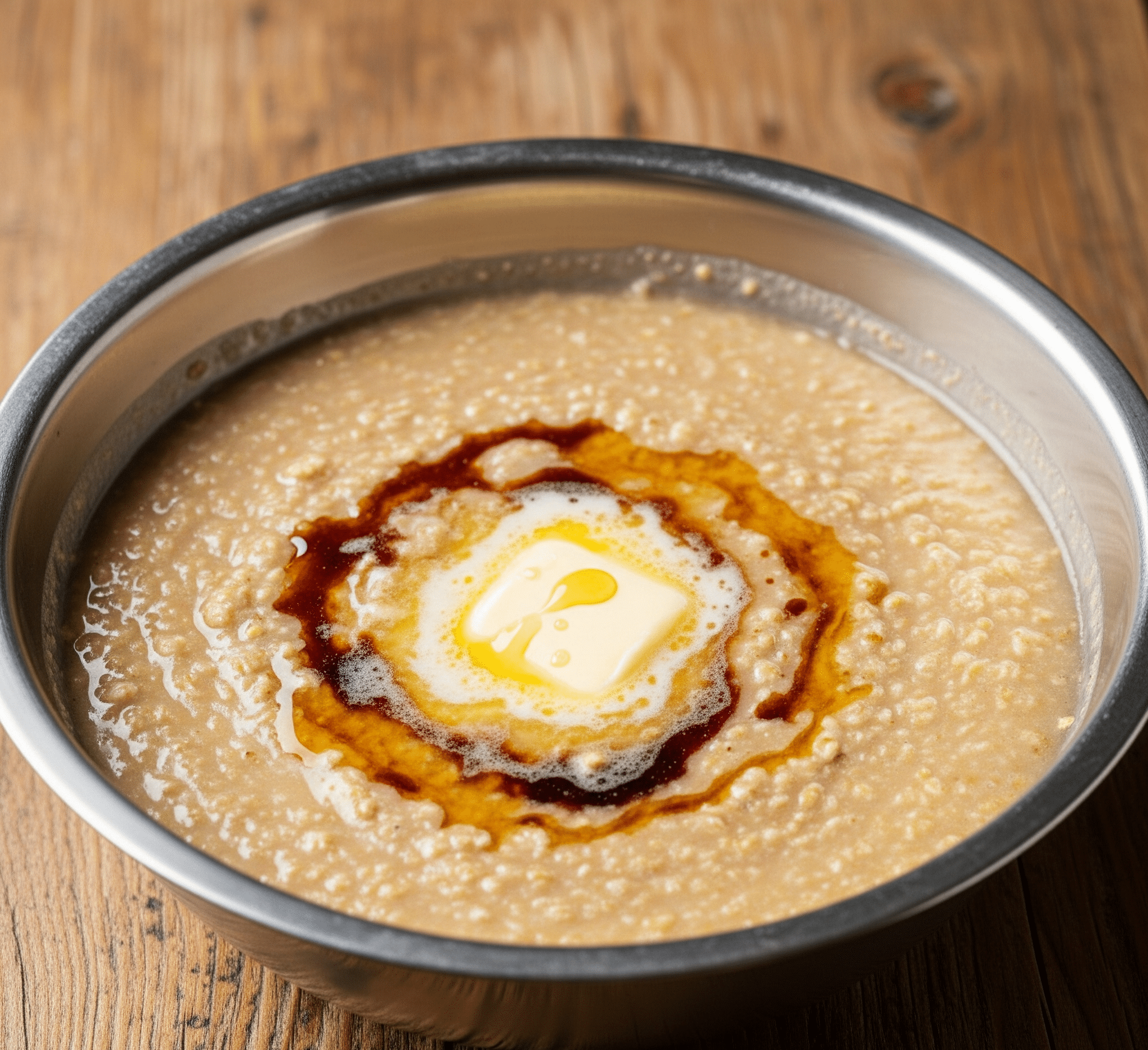 Wheatena, and salt mixed with boiling water, then thickened, with butter or margarine, molasses, and honey added, and the mixture cooling