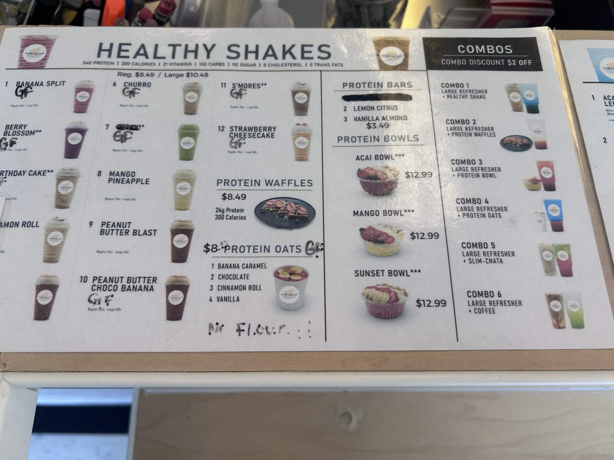 Thrive up healthy shakes Menu and Pricing