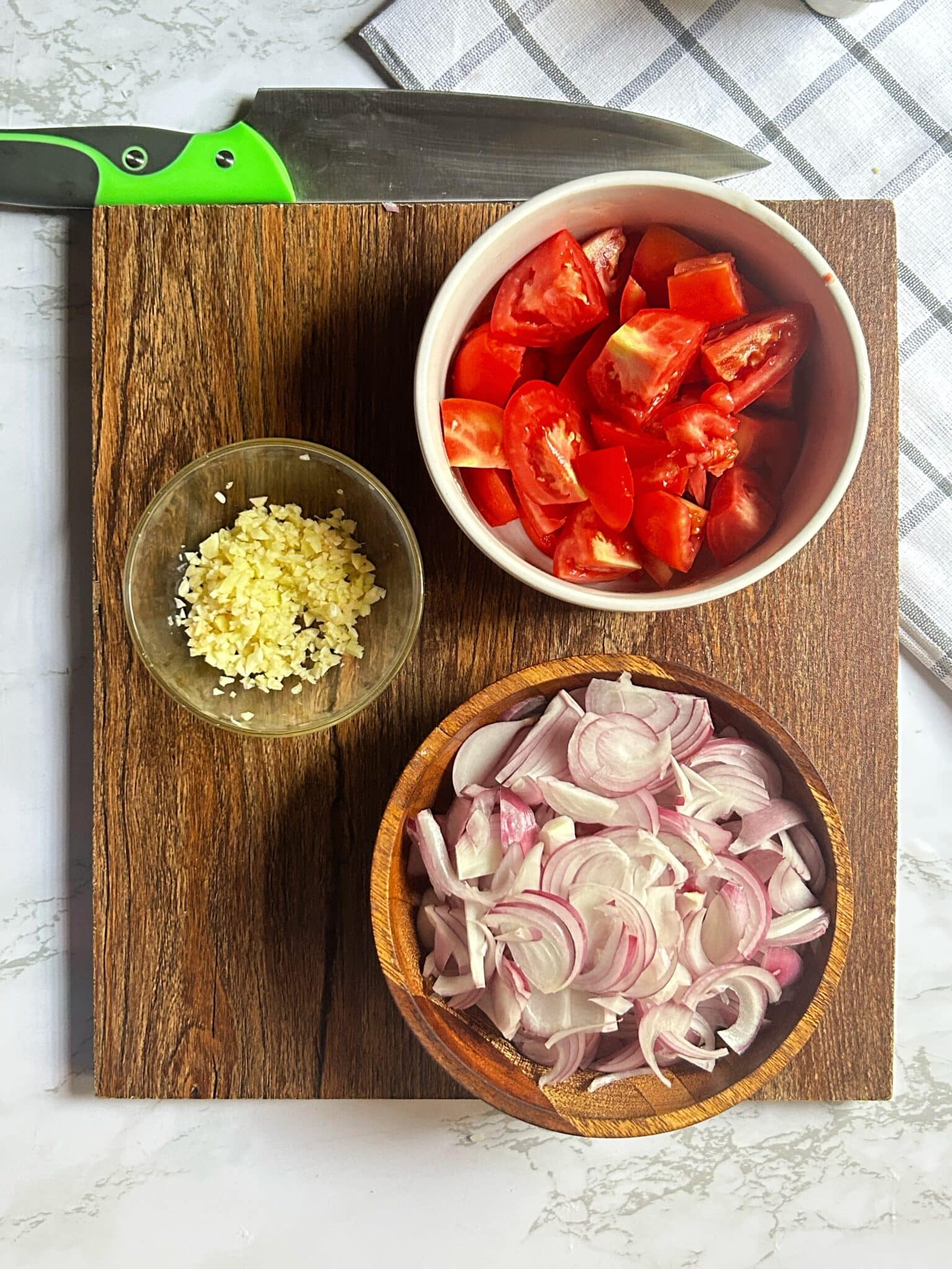 chopped tomatoes, onions and garlic chopped tomatoes, onions and garlic