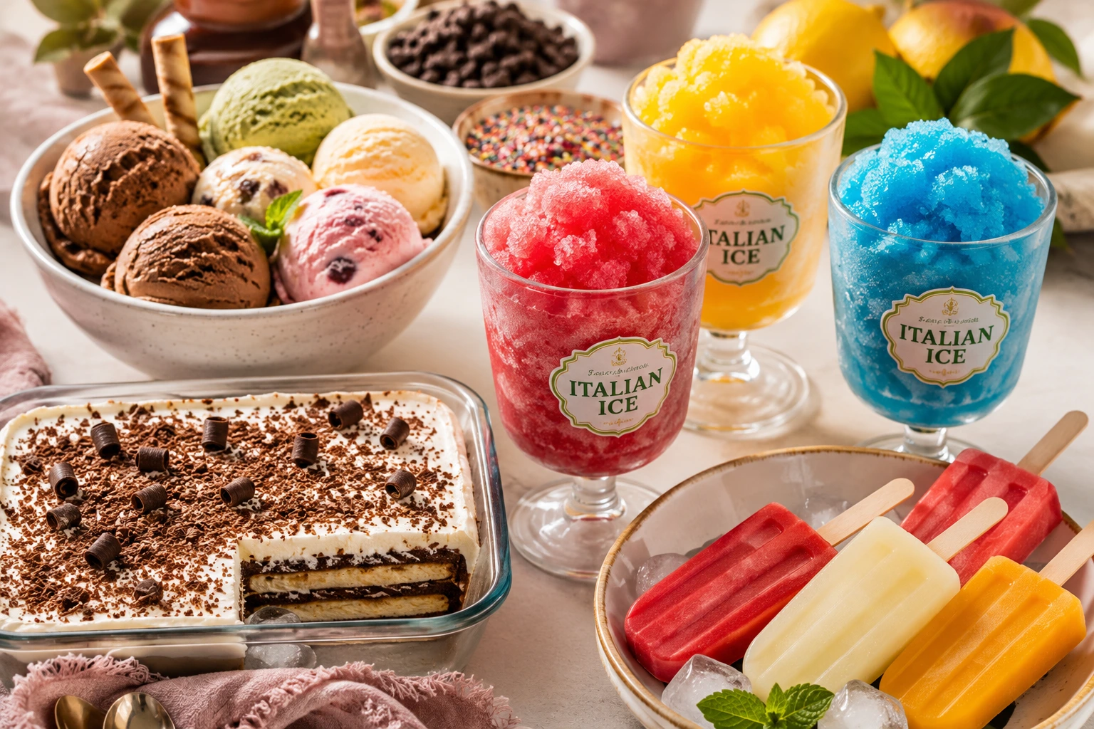 Desserts that start with I including ice cream, Italian ice and icebox cake Desserts that start with I including ice cream, Italian ice and icebox cake