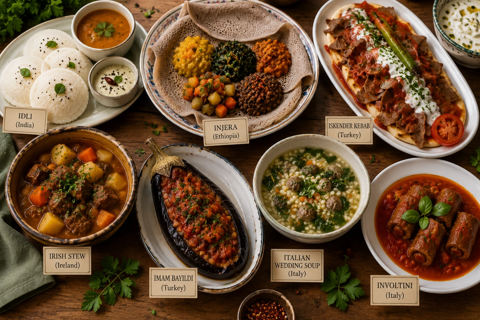 International foods beginning with I including idli, injera, Iskender kebab, Irish stew and Imam Bayildi International foods beginning with I including idli, injera, Iskender kebab, Irish stew and Imam Bayildi
