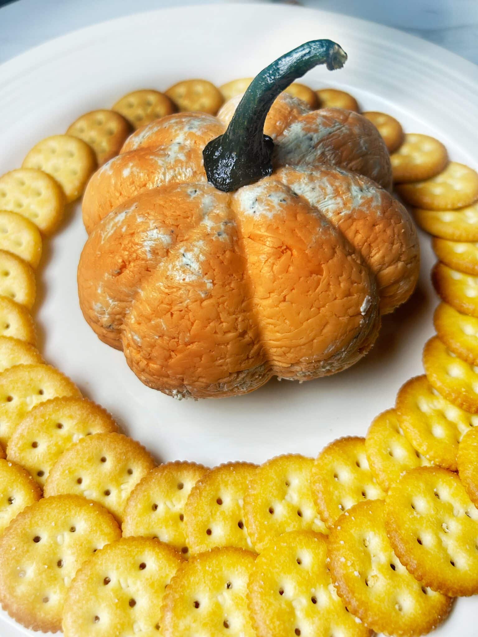 Serve pumpkin cheeseball with crackers on the side Serve pumpkin cheeseball with crackers on the side