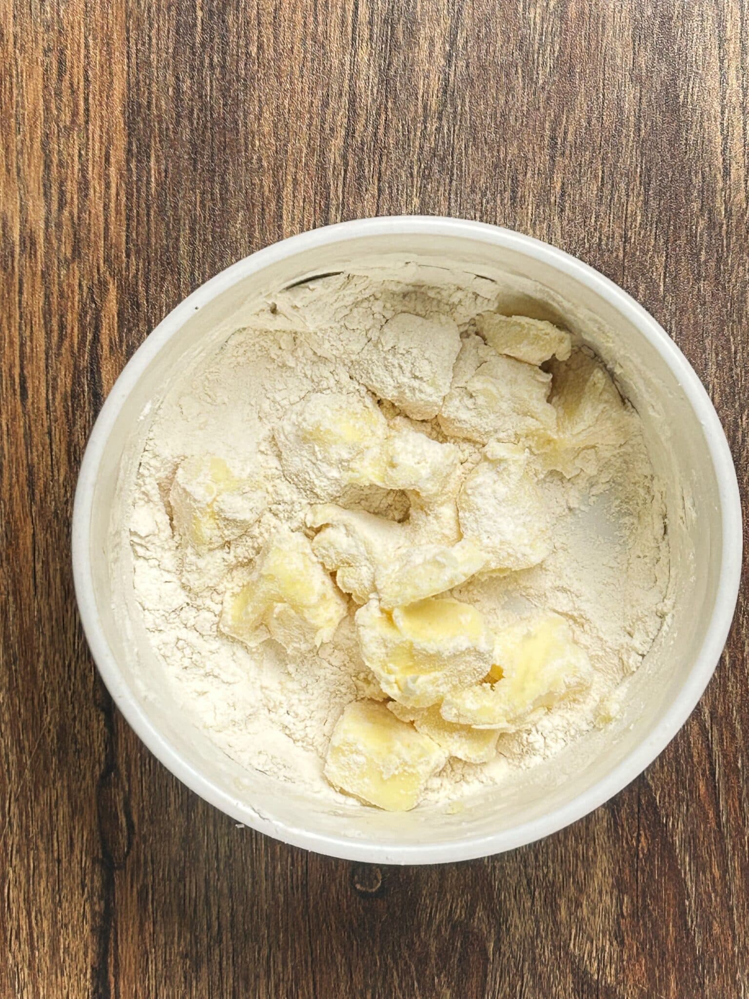 Mixing flour and butter in a bowl Mixing flour and butter in a bowl