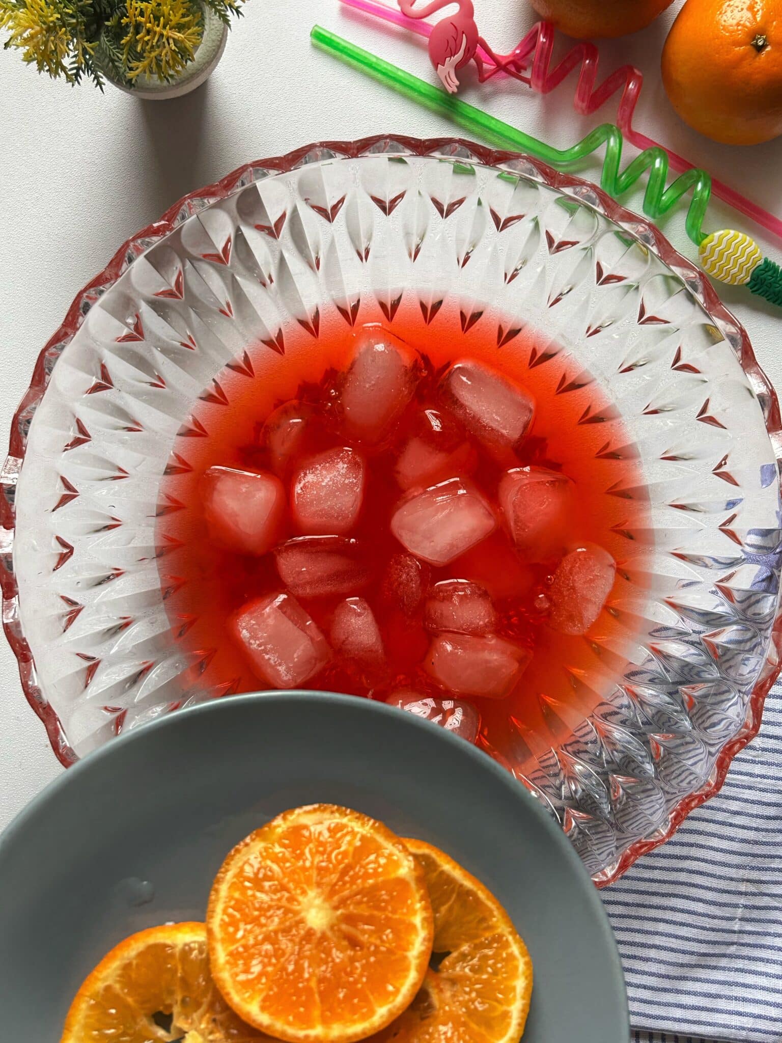 Ingredients for pomegranate punch in a bowl Ingredients for pomegranate punch in a bowl