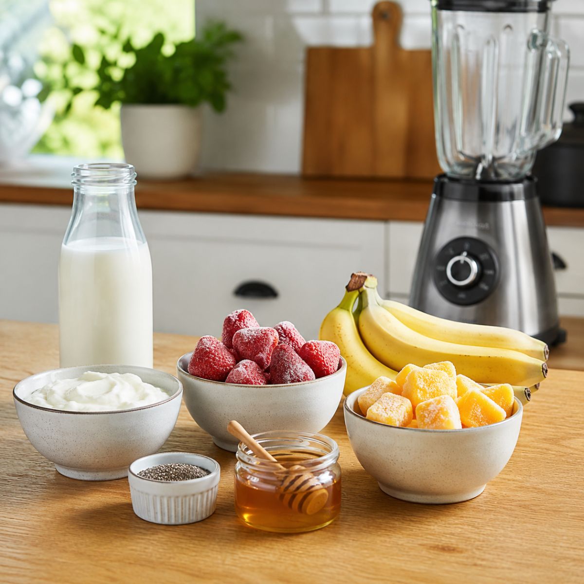 Ingredients for healthy breakfast smoothie recipe Ingredients for healthy breakfast smoothie recipe