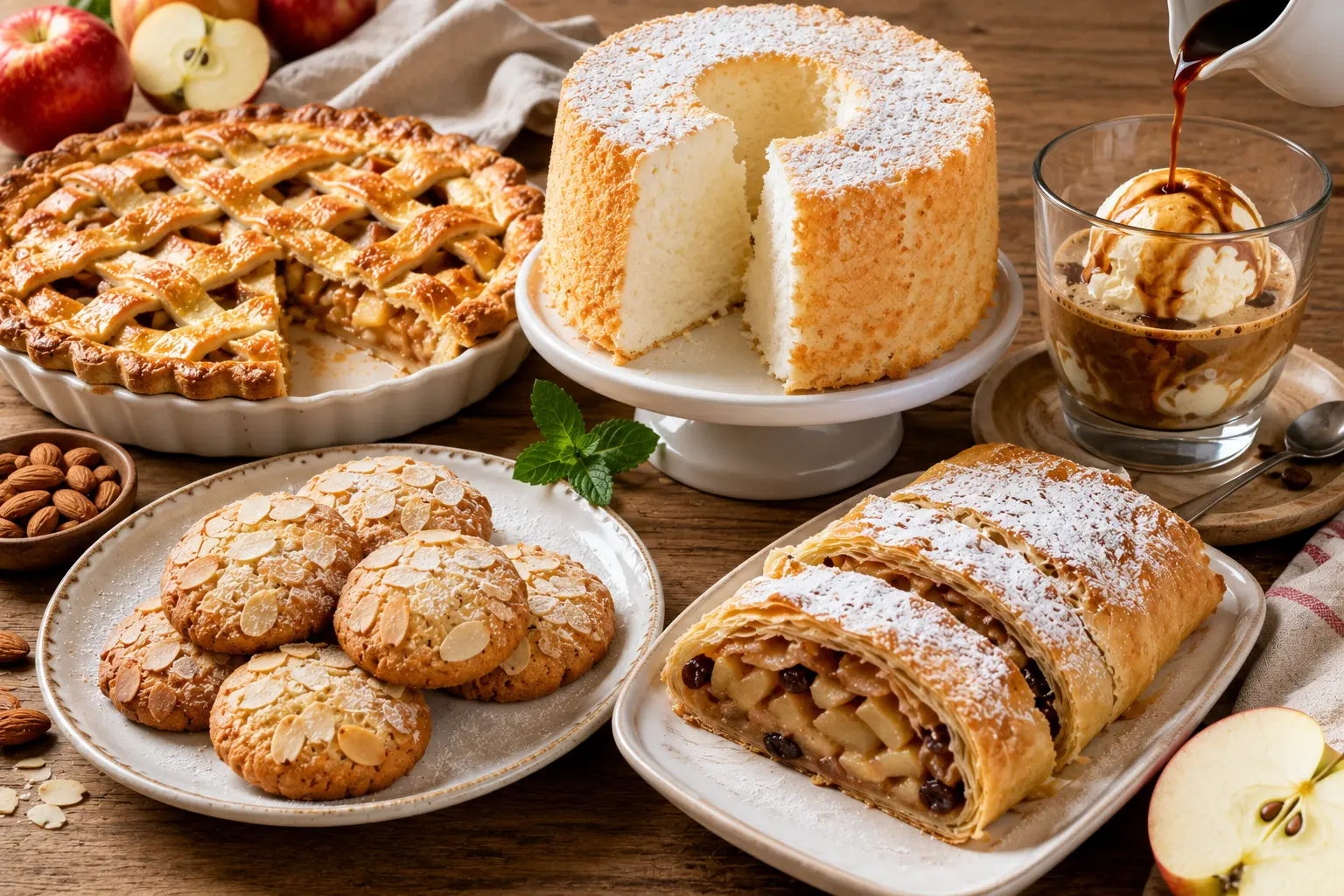 Desserts that start with A including apple pie angel food cake and affogato Desserts that start with A including apple pie angel food cake and affogato