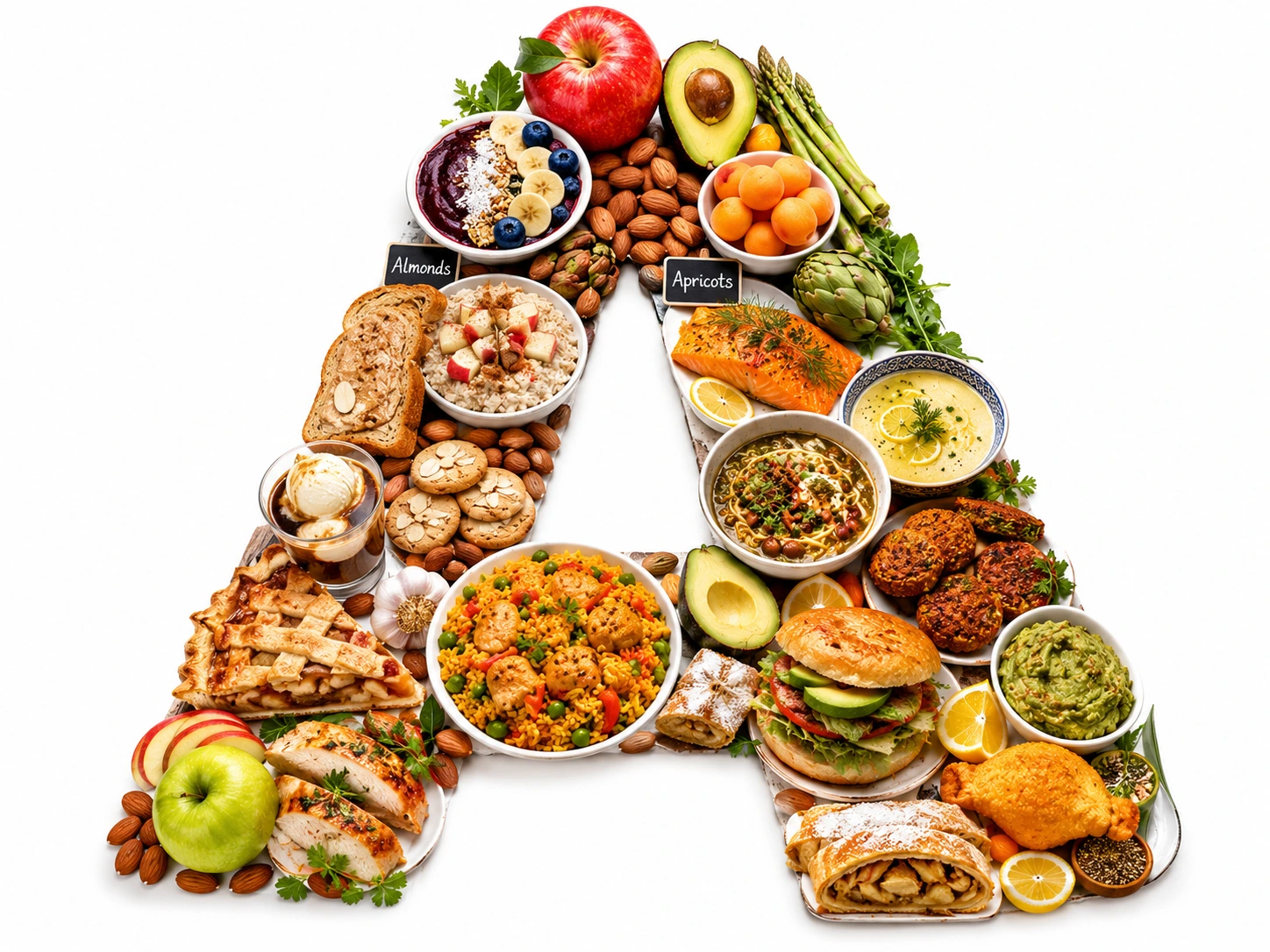 Collage of foods that start with the letter A Collage of foods that start with the letter A