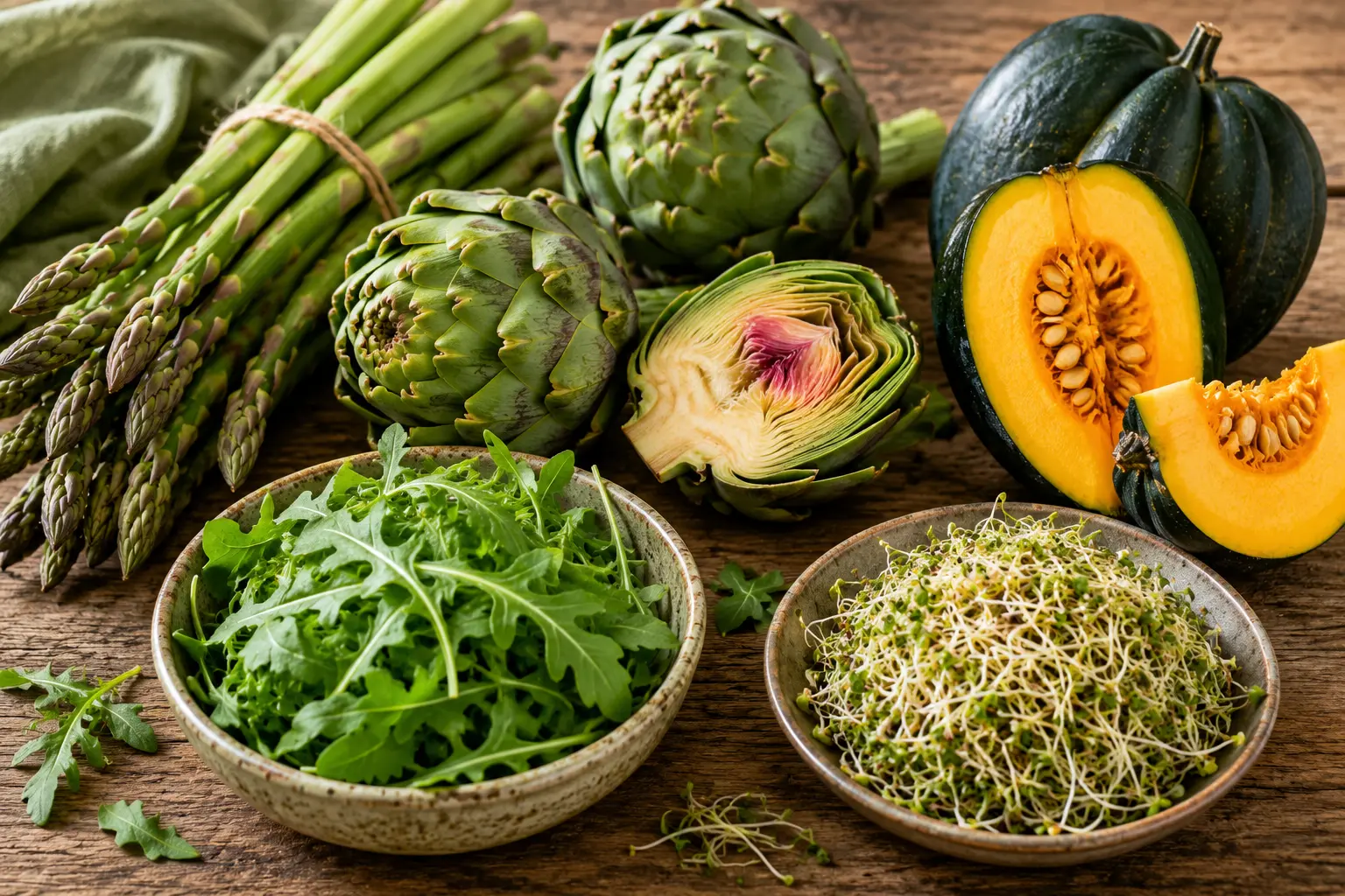 Vegetables beginning with A including asparagus artichokes arugula and acorn squash Vegetables beginning with A including asparagus artichokes arugula and acorn squash