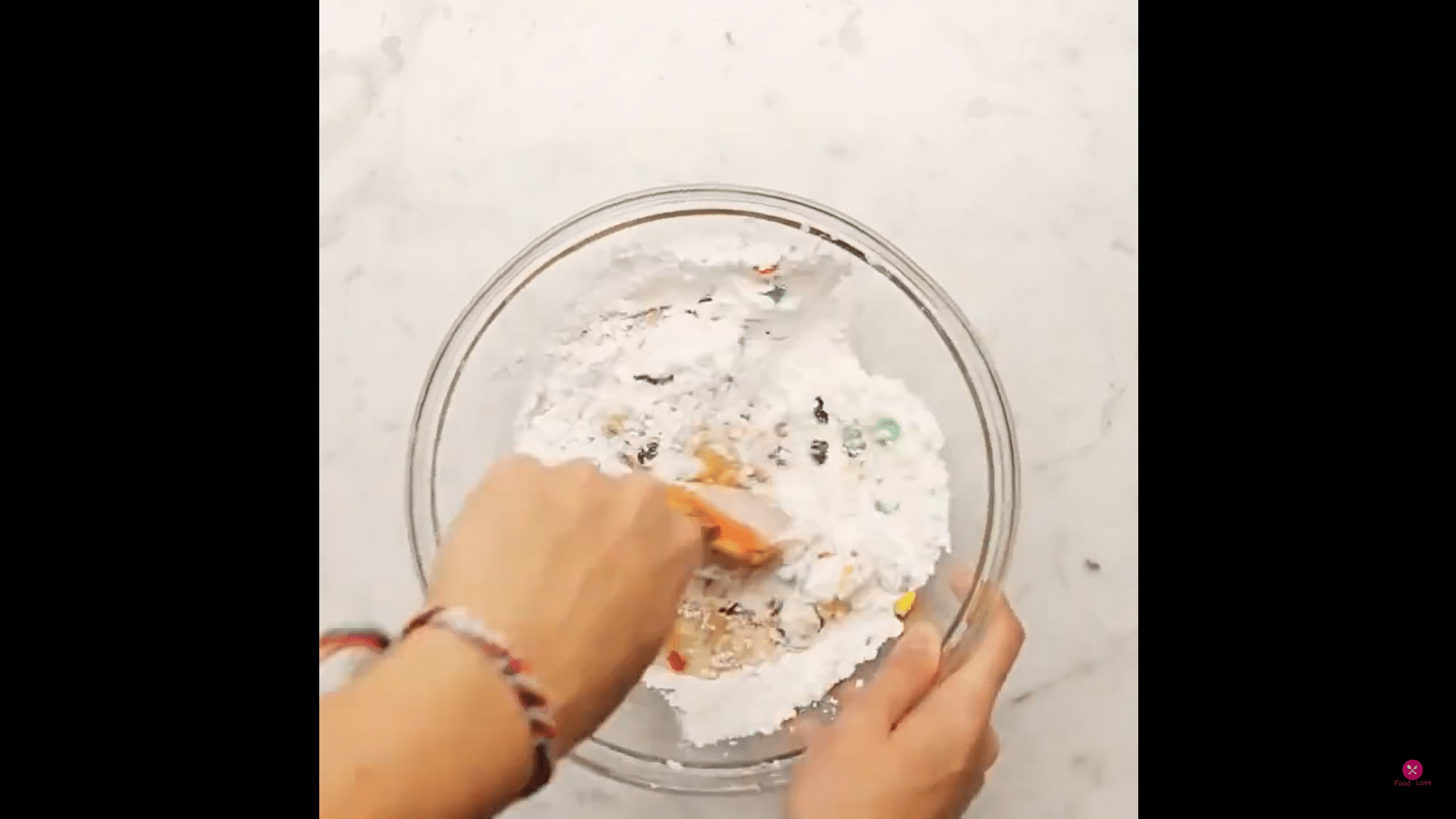 add powdered sugar and M&Ms, mix well until combined