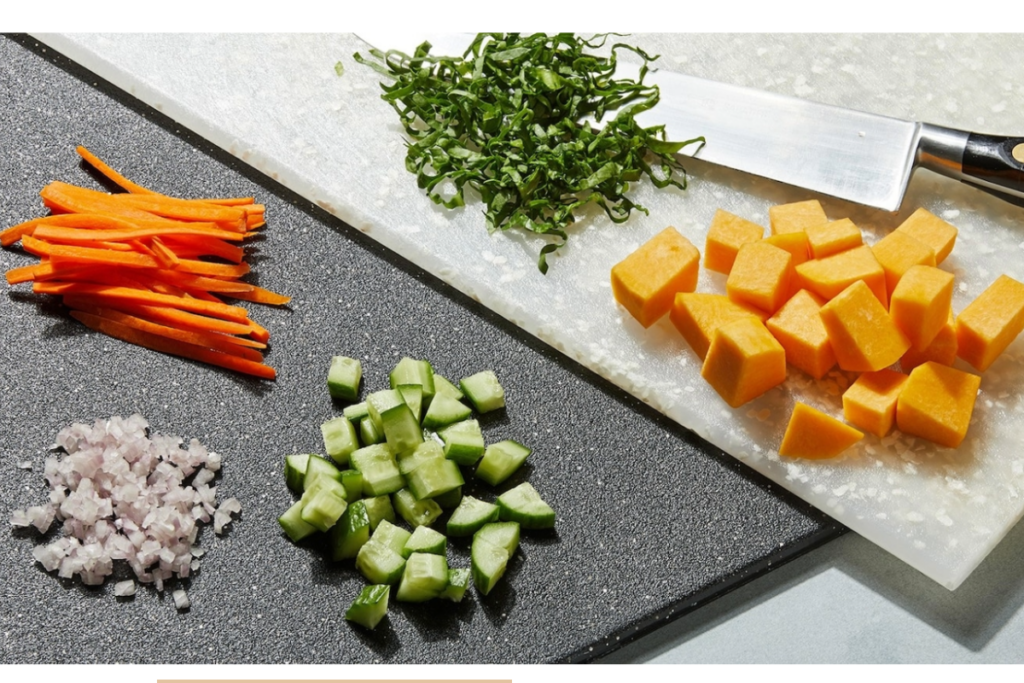 chopping the leafy vegetables