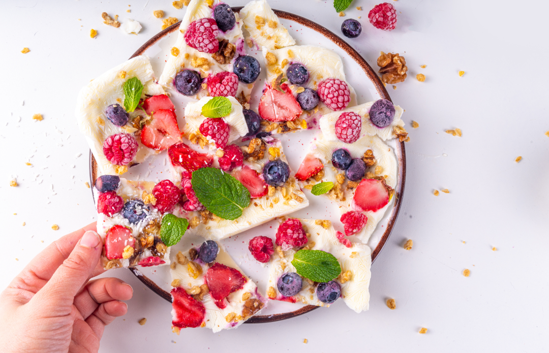 Healthy meals and snacks ideas for teens: Greek yogurt with frozen fruits