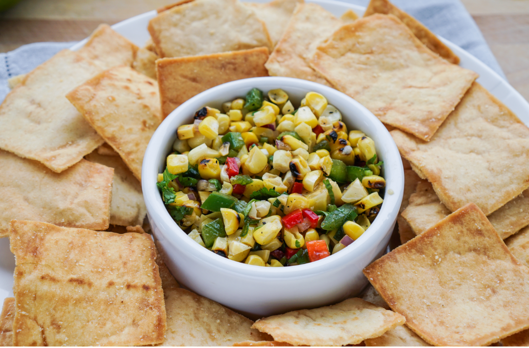 Healthy snack ideas for a teen bonfire: Whole grain pita chips wth salsa