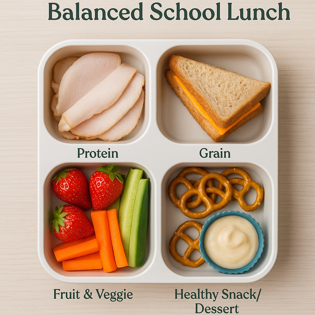 Healthy School Lunches: Compartmentalized colorful containers Healthy School Lunches: Compartmentalized colorful containers