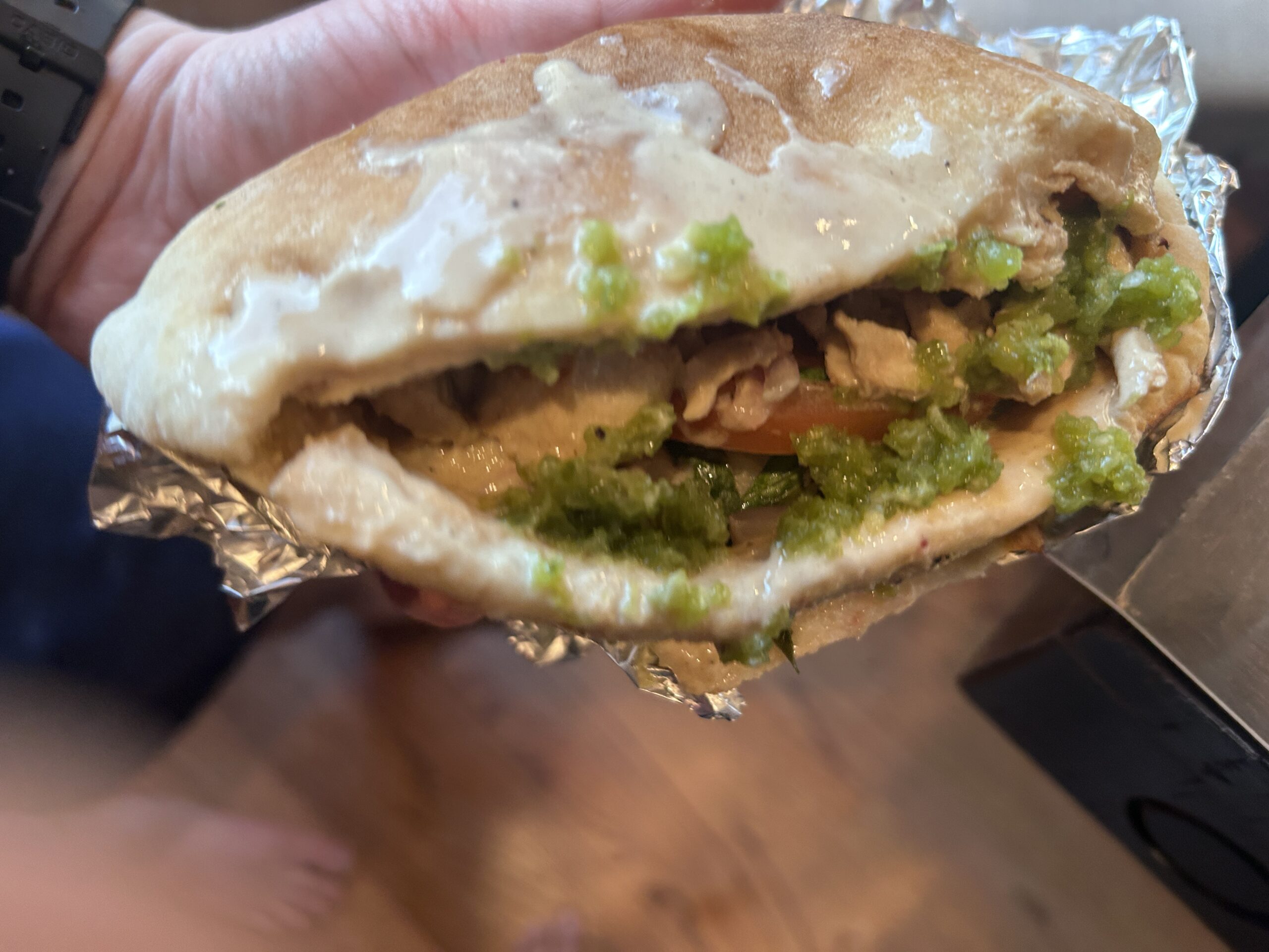 chicken shawarma with green sauce