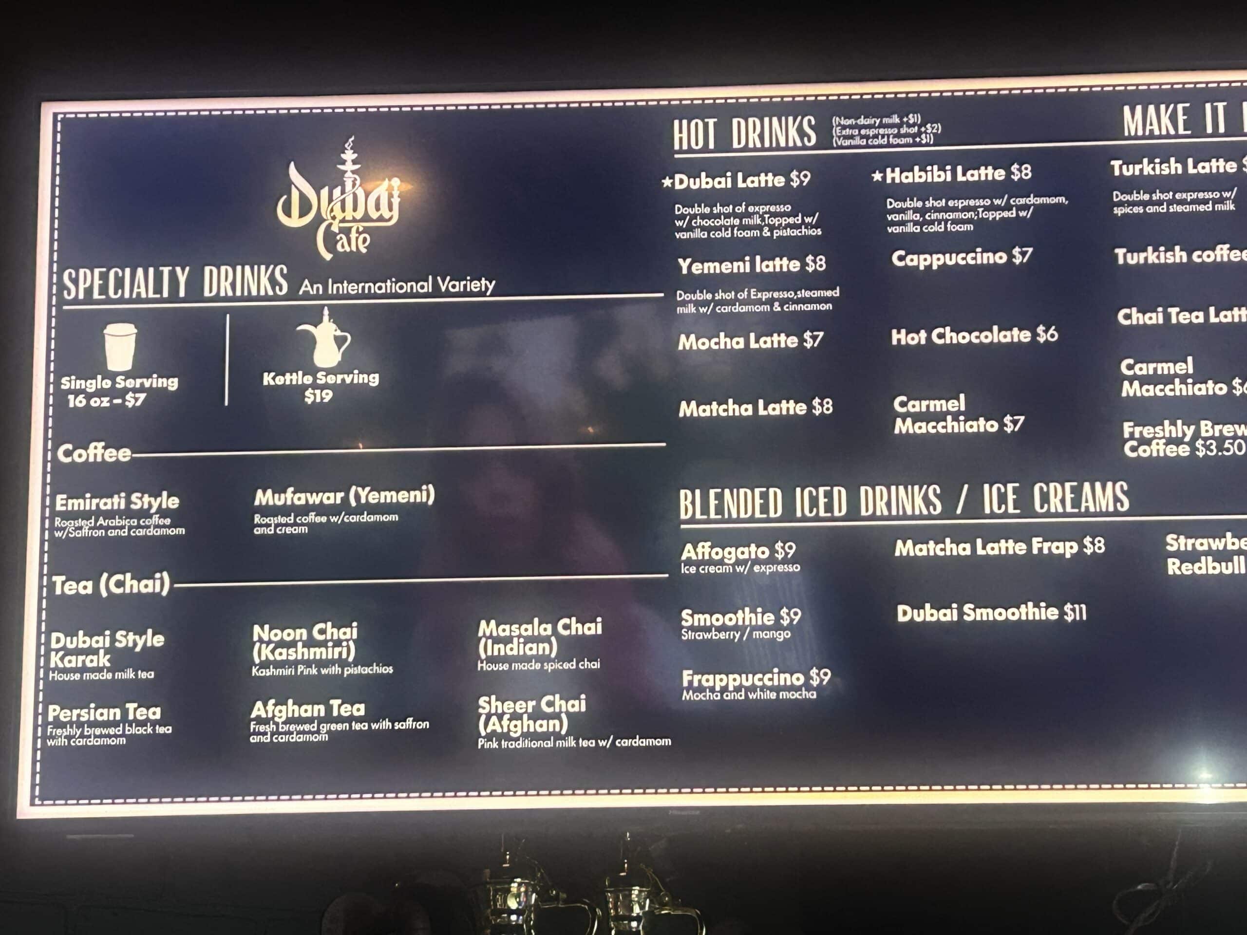 Dubai Cafe Menu & Prices