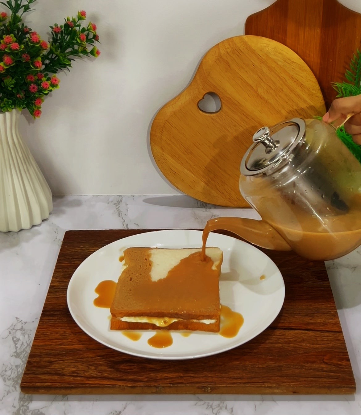 Spread cream over the bread