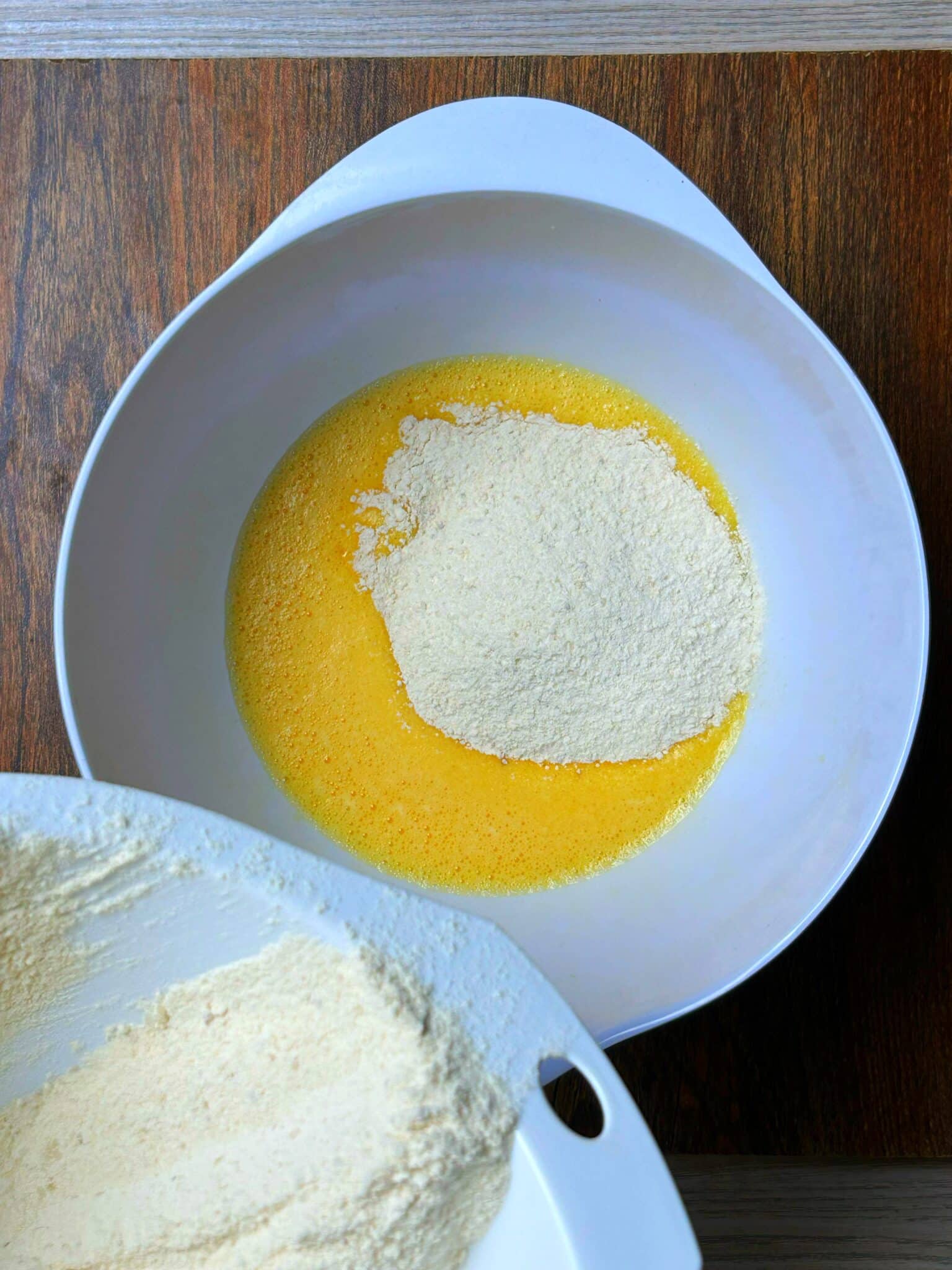 adding golden cake mix