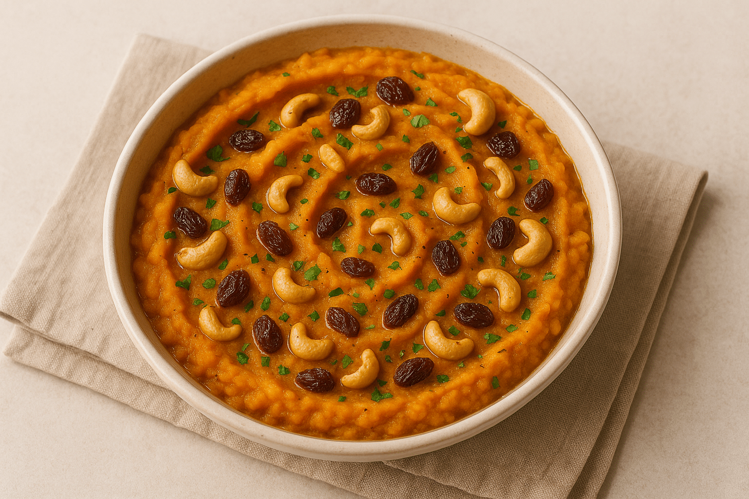 INDIAN-SPICED MASHED SWEET POTATOES WITH RAISINS AND CASHEWS