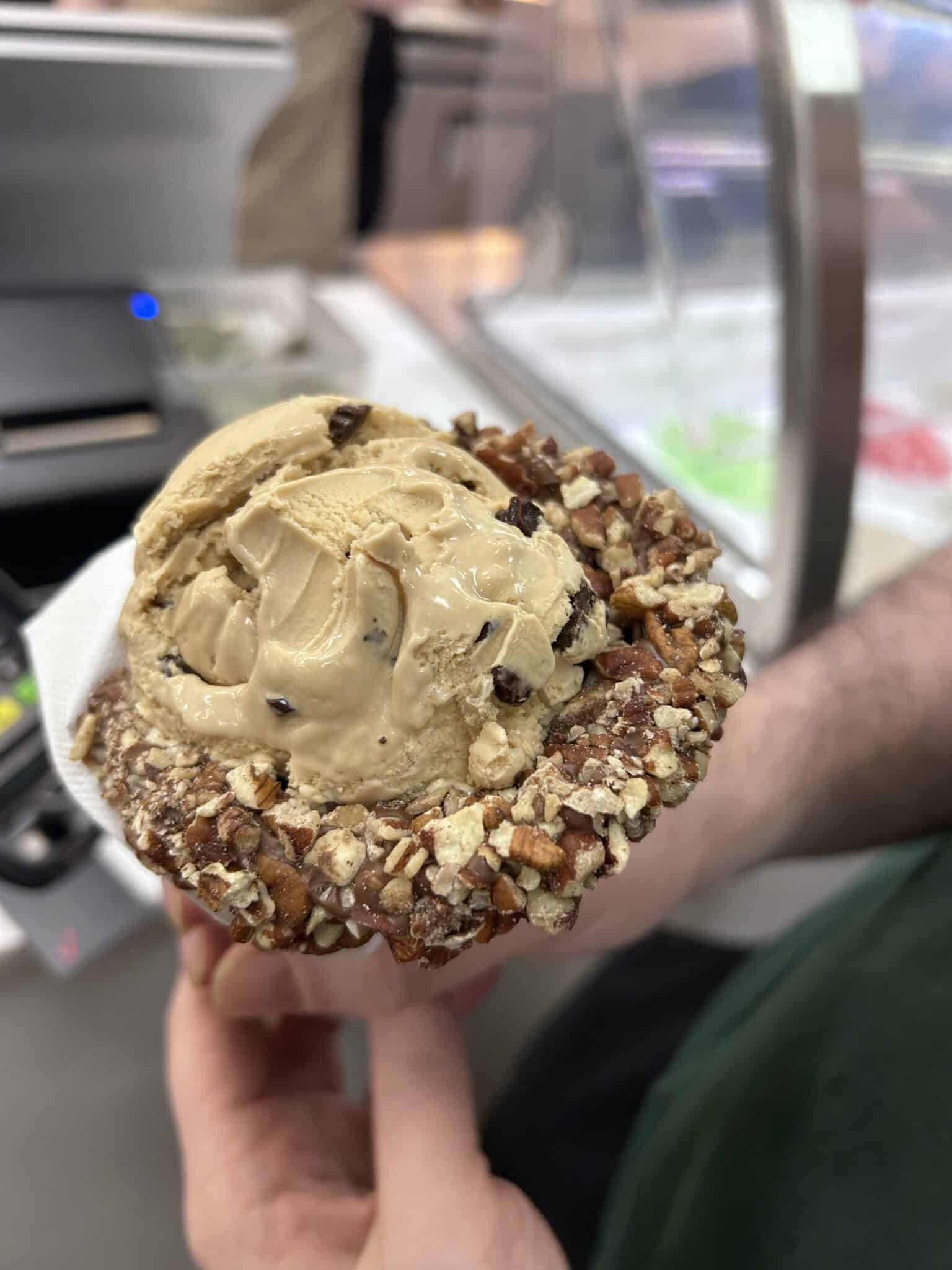 Coffee Ice Cream in a Nuts Waffle Cone