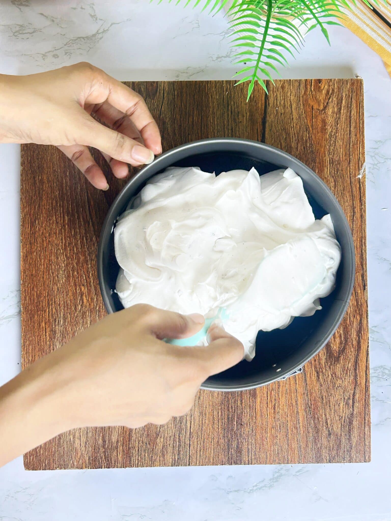 spreading the filling on the springform pan